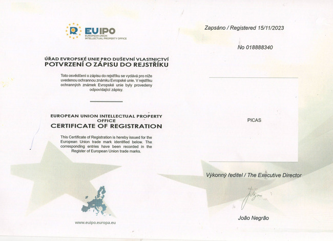 Certifikát k ochranné známce PICAS
